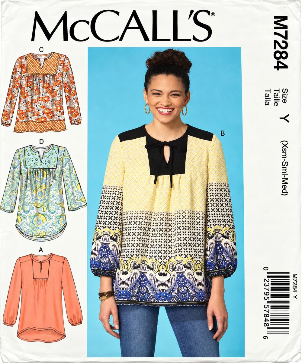 McCalls 7284 Sewing Pattern Peasant Tunic Top Pullover Size XS-S-M UNCUT